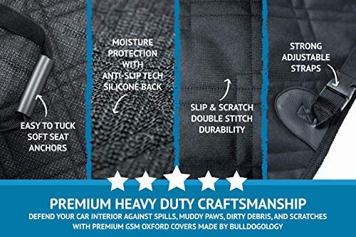 Bulldogology Premium Dog Car Seat Covers - Bench and Hammock-Style Backseat Cover and Protector - Waterproof, Double-Stitched GSM Oxford Material - Adjustable Headrest Straps (Large, Black) - Thumbnail 6