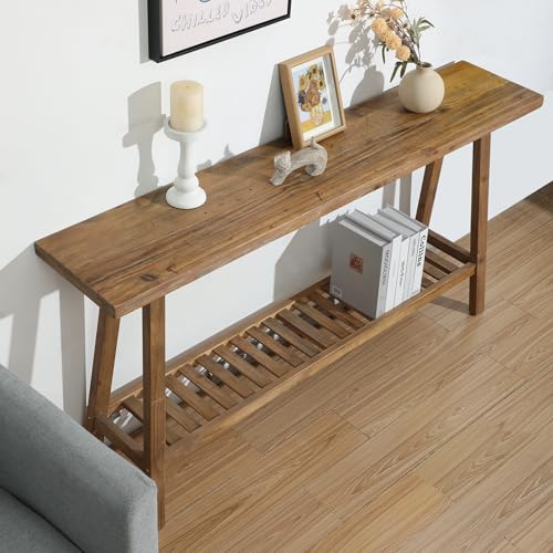 HOKYHOKY Reclaimed Solid Wood Console Table, 59\" Long Farmhouse Entryway Tables, Rectangular Couch Table Behind Sofa, 2 Tiers Accent Tables for Hallway, Entrance, Foyer, Living Room