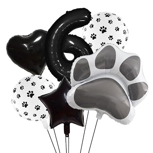 Antwhale Black And White Pet Paw Print Aluminum Film Balloons Paired With Heart-Shaped Star Numeral Balloons Are Essential For Pet Party Decoration (black6)