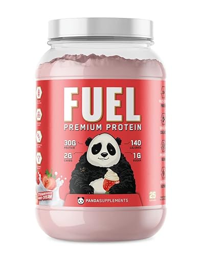 Panda Supps Panda Fuel: Whey Isolate, Hydrolyzed Collagen,Casein Protein, Egg Protein, Probiotics,Enzymes,Keto, 25 Serve (Strawberries & Cream, 2.5Lb) #TOP12
