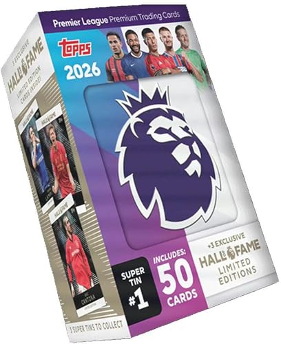 2026 Topps Premier League EPL Soccer Super Tin Trading Card Box (3 Exclusive Hall of Fame Cards Per Tin) 1 Random Box