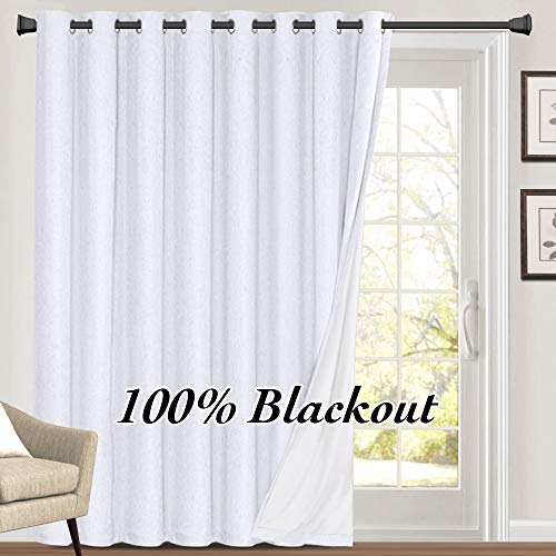 Image of PrinceDeco 100% Blackout Curtains for Living Room Sliding Door Curtains Blackout Curtains 96 Inches Long Patio Curtains for Sliding Door Curtain,W100 X L96 Inch,Pearl White