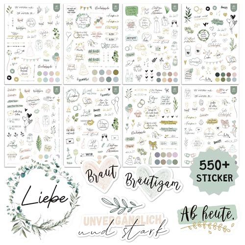 BIROYAL 12 Blätter XL Sticker Hochzeit Gästebuch - über 550 Aufkleber Hochzeit - Love Sticker für Fotoalbum Scrapbook Bullet Journal Wedding Deko - DIY Hochzeitssticker mit Viel Liebe (17 × 24 cm)