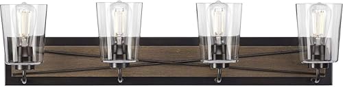 Vista 55 de Progress Lighting Briarwood Collection - Lámpara de tocador de baño de cristal transparente con 3 luces, grafito, color negro