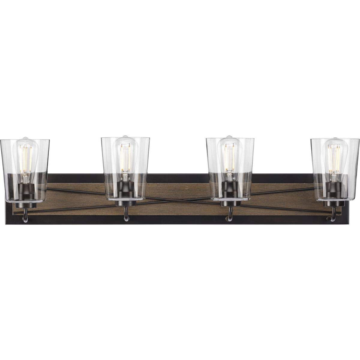 Progress Lighting Briarwood Collection 4-Light Clear Glass Coastal Bath Vanity Light Antique Bronze