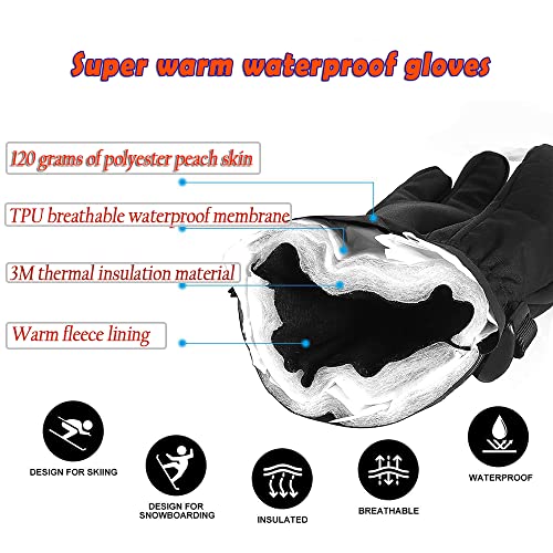 Kids Ski Mittens, Kids Ski Gloves Waterproof Winter Snow Gloves For Children Todder Baby Girls And Boys(Black),5-7Y #TOP4