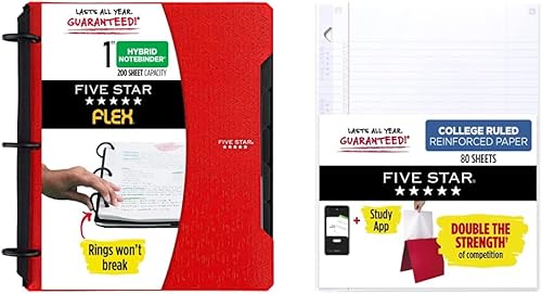 Five Star Flex Hybrid - Carpeta de notas de 1 pulgada con pestañas, cuaderno y carpeta de 3 anillas, todo en uno, papel de relleno reforzado con
