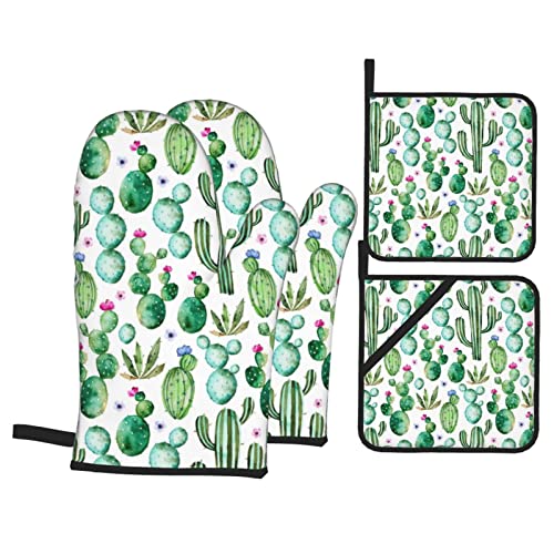 Yiftd Oven Mitts And Pot Holders Sets Of 4 Cactus Plants Washable Kitchen Gloves Waterproof Oven Gloves And Hot Pads For Baking Cooking Grilling Bbq #TOP3
