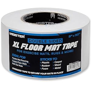 Meister Double-Sided XL Floor Mat Tape – Secures Exercise Mats & Rugs in Place, Transparent, XL Roll – 3in x 30yd (1130FMTXL)