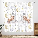 Lnepty Bear Curtains for Kids Room,Cartoon Lovely Bear Moon Stars Printed Window Drapes Treatments for Kids Girls Boys Living Room Bedroom Nursery 2 Panels,42X45 Inch