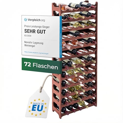 Novaliv Braunes, Modulares Flaschenregal für 72 Weinflaschen - Stapelbar, Erweiterbar, Robust - Ideal für Weinlagerung in Keller, Gastronomie & Zuhause, Getränkeschrank, Weinregal stapelbar
