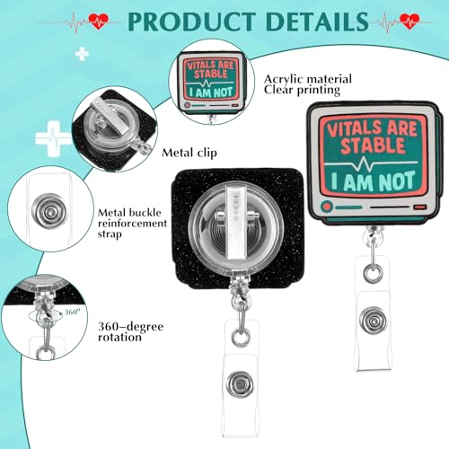 Funny Nurse Badge Reel, Vital Signs Monitor Badge Holder with Retractable Clip, for Nursing Student Medical Worker Teacher Doctor