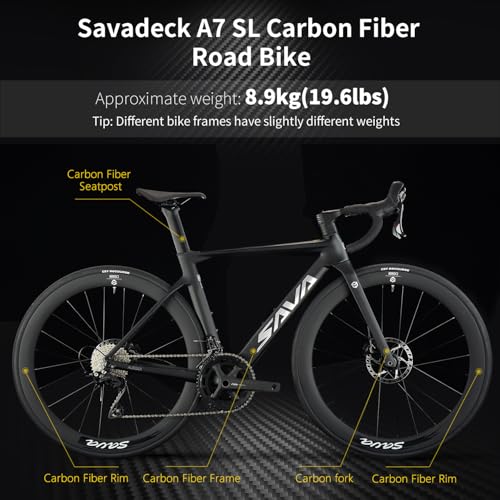 SAVADECK A7L Carbon Road Bike, T800 Carbon Fiber Frame 700C