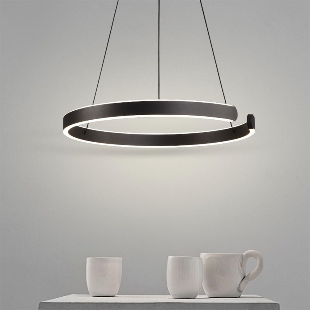 Lustre LED noir 5 bagues réglables 80 cm suspension moderne en aluminium et acrylique dimmable