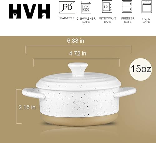 Miniatura 4 de HVH Moldes de 12 onzas con tapas, mini cacerola con tapa, apto para horno, juego de cacerola pequeña, cuencos aptos para horno, mini platos para