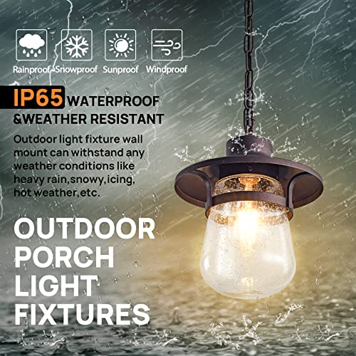 Up To New Outdoor Pendant Lights For Porch, Farmhoues 1-Light Outside Hanging Porch Light, Outdoor Pendant Light Waterproof Anti-Rust In Brown Finish With Seeded Glass #TOP2