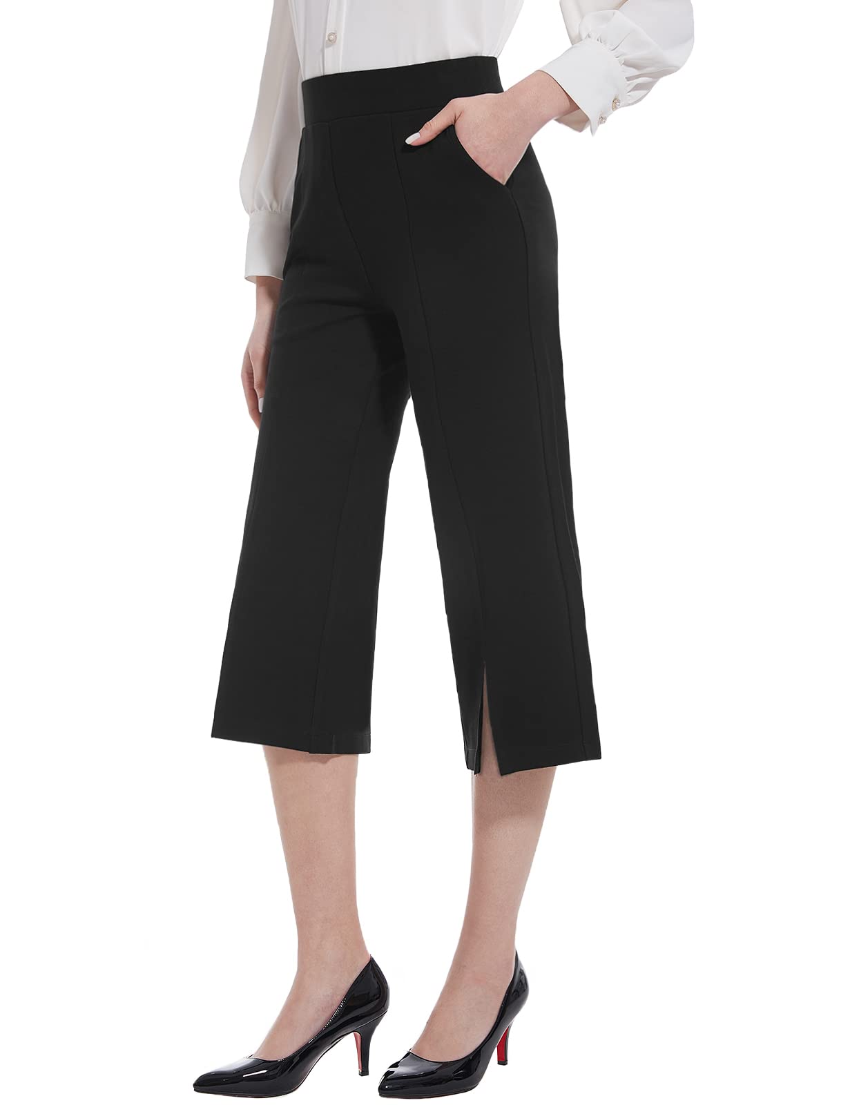 Tapata Wide Leg Capri Pants for Women with Pockets High Waist Dress