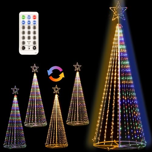 12FT Outdoor Lighting Christmas Tree 650 LED Light Show Christmas Tree with 8 Modes Timer Remote,Tall Star Topped Artificial Christmas Trees Arbol de Navidad for Porch Yard Patio Indoor