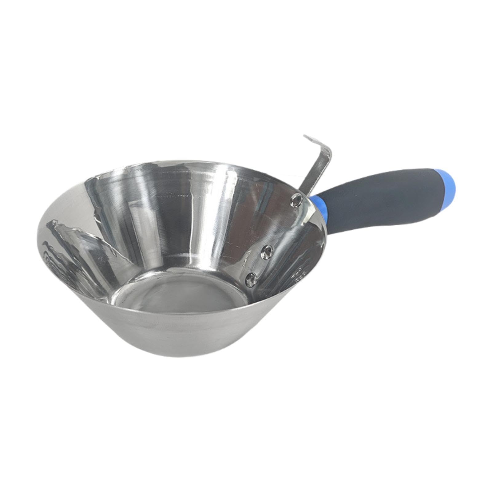 Milageto Cubo de acero inoxidable con pala, resistente, mango cómodo, herramienta para enlucido, bandeja para barro para proyectos de bricolaje de albañilería