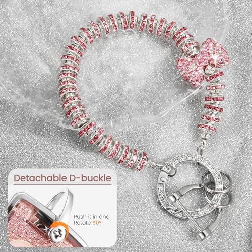 Image of for Cadillac Key Fob Cover with Fashionable Zirconia Wristlet KeyChain, Enchanting Diamond Patterns Soft Case for Escalade ATS XT4 /5 /6 XTS SRX STS (Pink, A2)