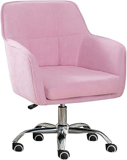 Silla de Oficina en Casa Silla de Escritorio Ergonómica de Algodón con Altura Giratoria De 360 ° Sillas de Escritorio para Computadora con Brazos Cómodo Asiento Tapizado, Funda Desm(Color:Rosado)