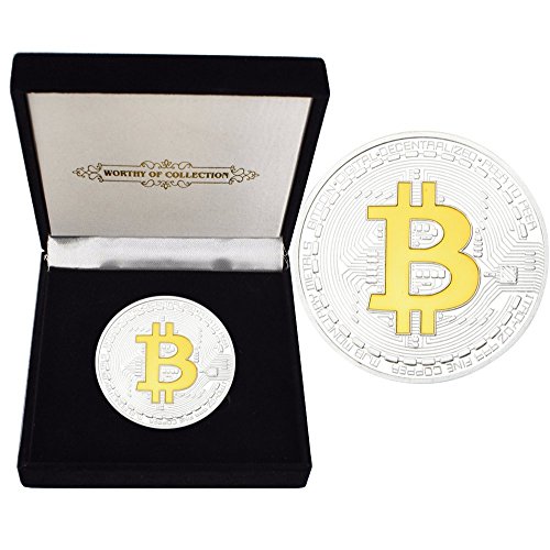 PfX Physische Silber-Goldene Bitcoin Sammler Münze [mit 24-Karat Echt-Gold überzogen] inklusive edlem Samt Münz-Etui (Silber-Gold)