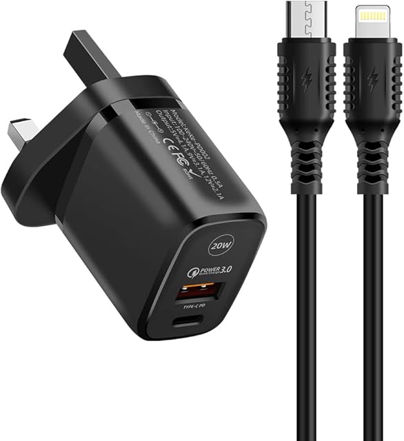 Xawy Phone Fast Charger 20W USB C Wall Charger with Black 1M USB C to Charging Cable Fast USB-C PD Charger Compatible with Phone 13 12 Pro SE XR XS Max X 8 Plus iPad Pro iPad Air (Black)