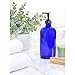 Cornucopia Brands 16oz Cobalt Blue Glass Bottles w/Lotion Pump Dispensers (2-Pack); Refillable Liquid Soap, Hand Care, Pump Bottles + Chalk Labels & Lids