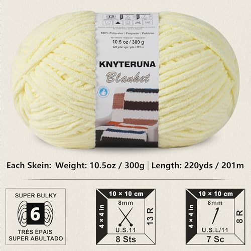 Image of #6 Super Bulky Blanket Yarn for Crocheting - 4 Skeins(Each 10.5oz /300g, 220yds /201m), Chunky Chenille Thick Plush Big Soft Yarn for Crocheting Knitting Blankets, Light Yellow