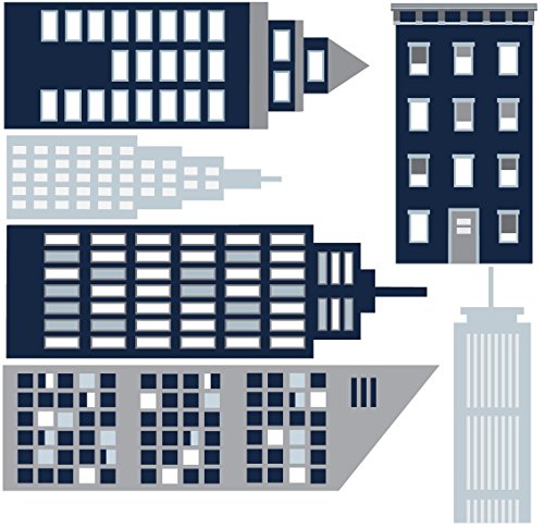 Cityscape Wall Decal, Navy, Gray And White City Skyline Wall Decal With Cars And Straight Navy Road #TOP3