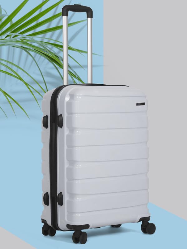 Image of Teakwood Medium Cabin Size 8 Wheels Trolley Bag, Hard Cabin with Zipper Closure, Adjustable Push Button & Cross Side Strap, TSA Lock System 360 Degree (Medium, Silver)