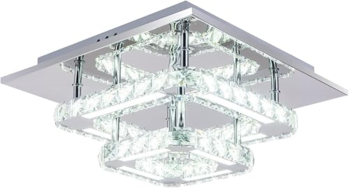 KKMYWAN Lámpara de techo moderna de cristal empotrada de 11.8 pulgadas, mini lámpara de techo cuadrada para pasillo, vestíbulo, comedor, 6000 K,