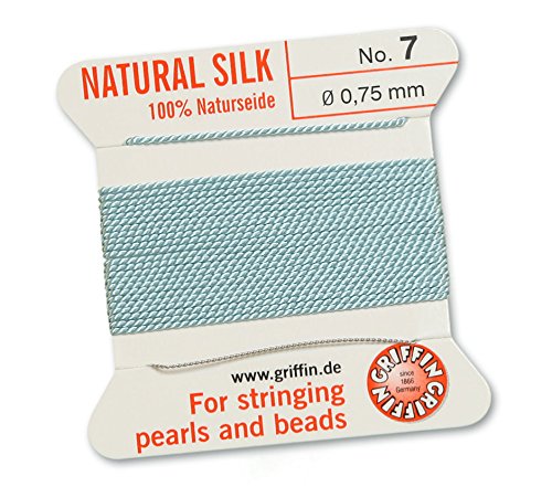 GRIFFIN 100% Natural Silk Beading Cord String Thread - Turquoise Blue - 2 metres with one needle - Size 0.75mm