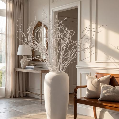 Image of Norme 3 Pcs 47.2 Inch Lifelike Curly Willow Branches for Vases Artificial Decorative Dried Twigs Tall Plastic Vine Bendable Stick for DIY Plant Crafts Farmhouse Wedding Indoor Home Hotel Decor(White)