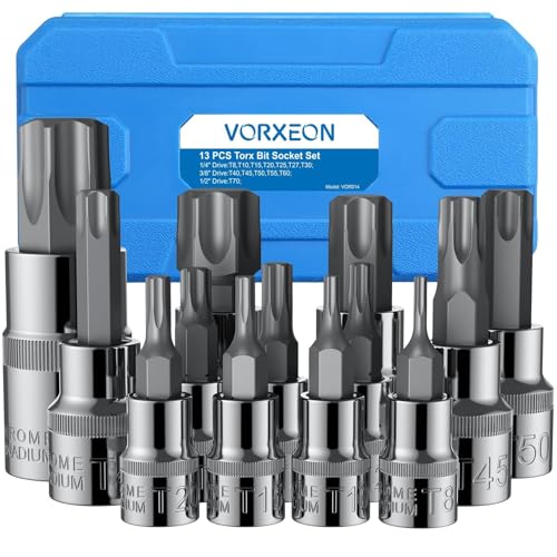 VORXEON 13Pcs Torx Bit Set Star Bit Socket Set T8-T70, 50BV30 CR-V Drive Socket and S2 Alloy Steel Bit