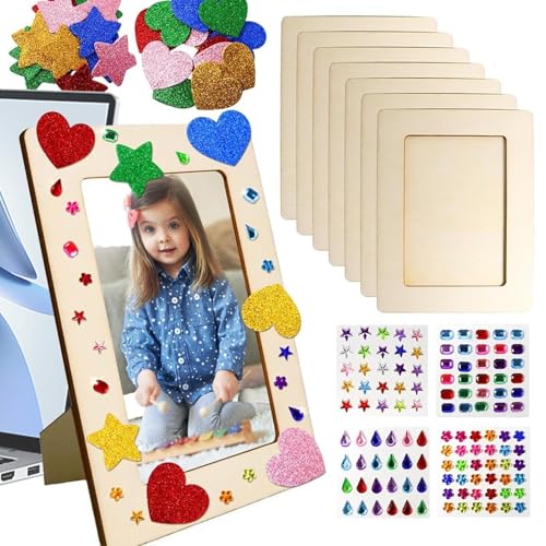 Cadre photo en bois artisanal avec paillettes et autocollants