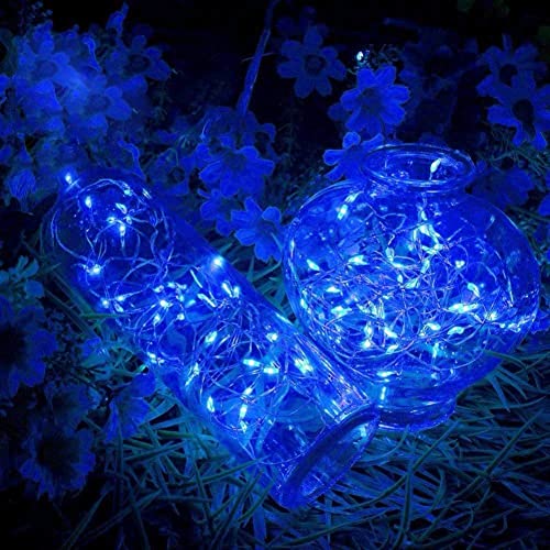 Twinkle Star Christmas Fairy Lights Battery Operated, 33Ft 100 Led Waterproof Silver Wire String Light, Remote Control & 8 Modes Indoor Outdoor Xmas Tree Wedding Party Decorations, Blue, 1 Pack #TOP3