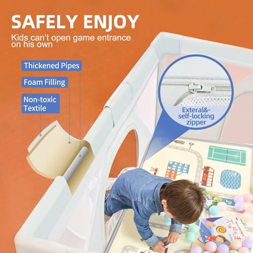Image of Foldable Baby Playpen 59x71inch, iTiLike Playpen for Babies and Toddlers with 50 PCS Ocean Balls & 4 Handles, Indoor & Outdoor Kids Safety Play Pen Area, Portable Travel Play Yard,Gray
