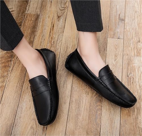 Leather Round Toe Loafers Shoes for Men Genuine Stitching Details Flat Heel Lightweight Slip Resistant Flexible Prom Fashion Slip-on4