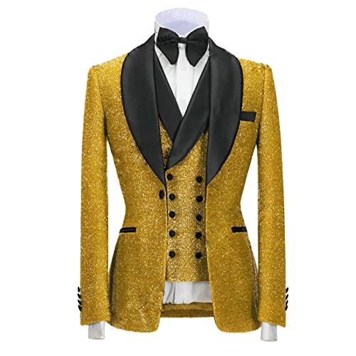 Rdzding Men's Blazer Suits 3 Piece Slim Fit Set Vest Pants Bling Bling Jacket Blazer Groomsmen Suit Men for Formal Party