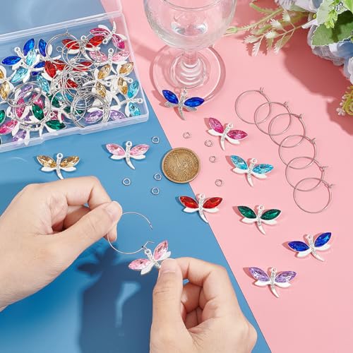 Kit de marcadores para copas de vino con dijes de libélula y anillos de aleación 3