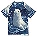 Jucciaco Swing Shirts Sea Walrus Cute Blue Rashguard Short Sleeve Boy Swimsuit Sunscreen T-Shirts Sun Swimwear Sets UPF 50+