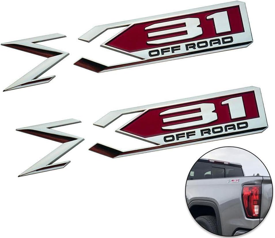 Pair Set Sierra 1500 X31 Off Road Emblems 3D Rear Bodyside Truck Bed Decal Badge Nameplate Replacement for 2019-2022 Sierra 84682662 (Chrome Red)