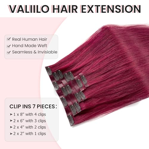 Image of Hair Extensions Burgundy Clip in Hair Extension Real Human Hair Clip on Hair Extensions for Women 18 Inch 100G 7 Pcs