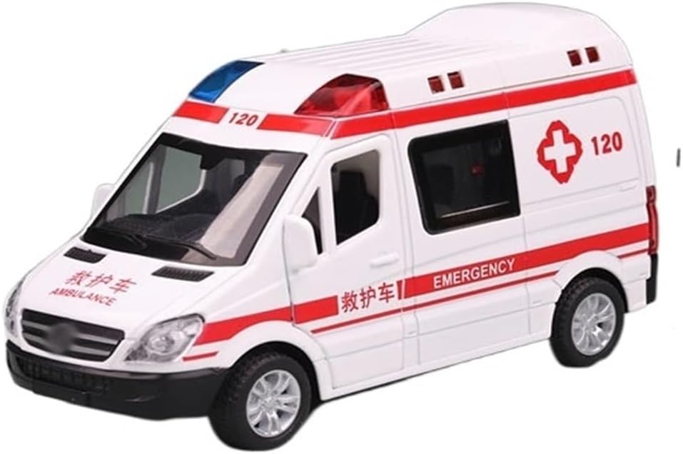 for: Hospital Rescue Ambulance Die-Casting Metal Model Car Pull Back Sound and Light Alloy 1:32