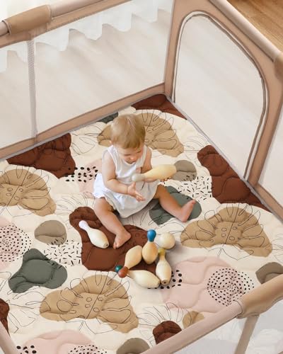 Lambluefly Krabbelmatte Baby Faltbar, Verdickte Krabbeldecke für Baby 127x127cm, Anti Rutsch Matte, Maschinenwaschbare, Spielmatte Faltbar, Babymatte Krabbelmatte für Laufgitter, Design im Bohème-Stil