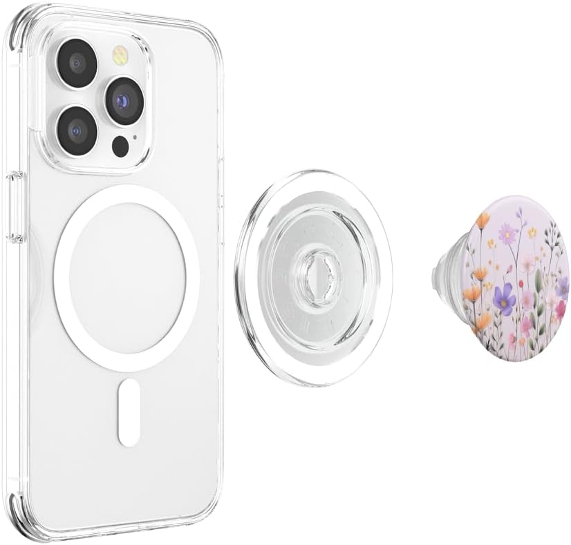 Cute Floral Pattern Flowers Bouquet Wildflowers Pastel Pink PopSockets PopGrip for MagSafe image 3