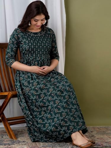 Image of Women's Cotton Floral Printed Maternity Dress Kurti with Feeding Zipper Maternity Gown for Women Feeding Dress