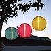 3 Solar Hanging Nylon Lanterns, Tropic Pink, Blue, and Yellow, 12", Triple LEDs, Auto Timer, Water Resistant, Rechargeable Batteries Included