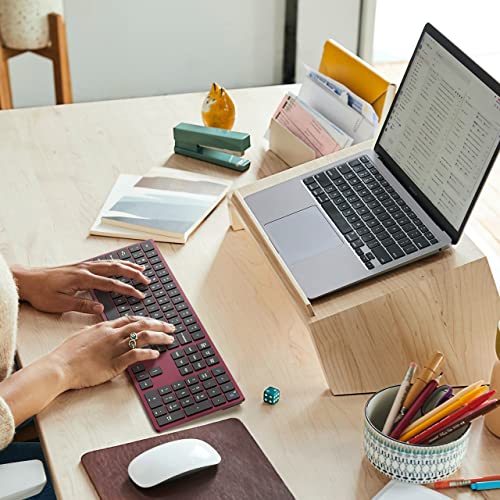 Wireless Keyboard, 2.4G Computer Keyboard Wireless Full Size With Number Pad And Shortcut Keys Silent Quiet External Usb Cordless Keyboard For Laptop, Windows 10/8/7, Pc, Chromebook - Wine Red #TOP6